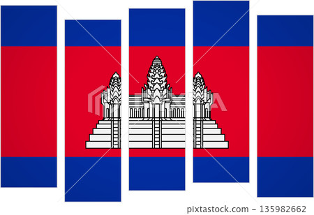 Flag of Cambodia. Flag with a design featuring vertical panels in a modular perspective Flag of Cambodia. Flag with a design featuring vertical panels in a modular perspective 135982662