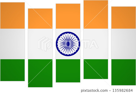 Flag of India. Flag with a design featuring vertical panels in a modular perspective 135982684