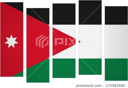 Flag of Jordan. Flag with a design featuring vertical panels in a modular perspective 135982690