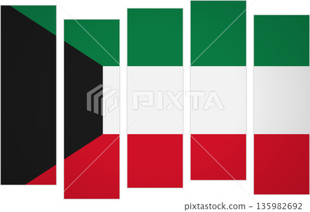 Flag of Kuwait. Flag with a design featuring vertical panels in a modular perspective Flag of Kuwait. Flag with a design featuring vertical panels in a modular perspective 135982692
