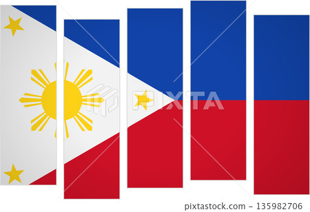 Flag of Philippines. Flag with a design featuring vertical panels in a modular perspective 135982706