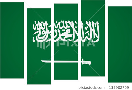 Flag of Saudi Arabia. Flag with a design featuring vertical panels in a modular perspective 135982709