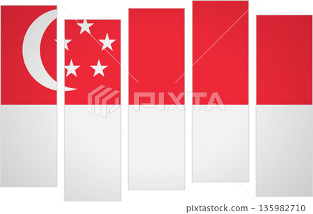 Flag of Singapore. Flag with a design featuring vertical panels in a modular perspective 135982710