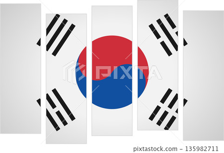 Flag of South Korea. Flag with a design featuring vertical panels in a modular perspective Flag of South Korea. Flag with a design featuring vertical panels in a modular perspective 135982711