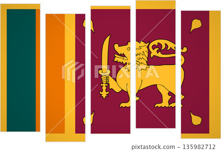 Flag of Sri Lanka. Flag with a design featuring vertical panels in a modular perspective Flag of Sri Lanka. Flag with a design featuring vertical panels in a modular perspective 135982712