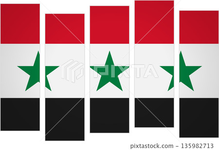 Flag of Syria. Flag with a design featuring vertical panels in a modular perspective 135982713