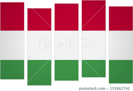 Flag of Hungary. Flag with a design featuring vertical panels in a modular perspective Flag of Hungary. Flag with a design featuring vertical panels in a modular perspective 135982742