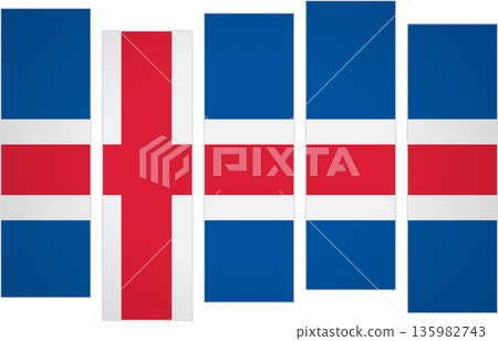 Flag of Iceland. Flag with a design featuring vertical panels in a modular perspective Flag of Iceland. Flag with a design featuring vertical panels in a modular perspective 135982743