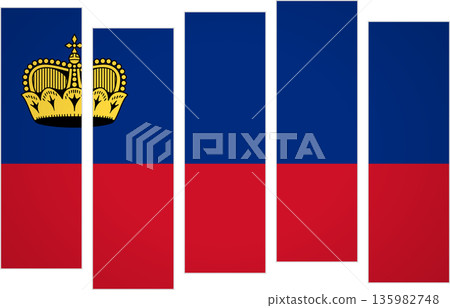 Flag of Liechtenstein. Flag with a design featuring vertical panels in a modular perspective 135982748