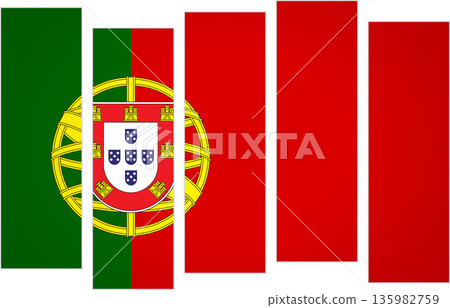 Flag of Portugal. Flag with a design featuring vertical panels in a modular perspective Flag of Portugal. Flag with a design featuring vertical panels in a modular perspective 135982759