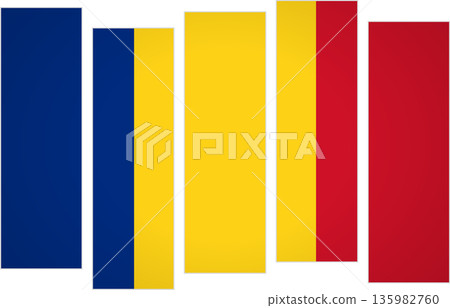 Flag of Romania. Flag with a design featuring vertical panels in a modular perspective Flag of Romania. Flag with a design featuring vertical panels in a modular perspective 135982760