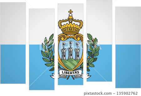 Flag of San Marino. Flag with a design featuring vertical panels in a modular perspective Flag of San Marino. Flag with a design featuring vertical panels in a modular perspective 135982762