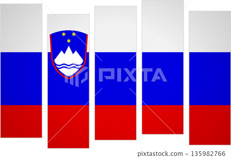 Flag of Slovenia. Flag with a design featuring vertical panels in a modular perspective Flag of Slovenia. Flag with a design featuring vertical panels in a modular perspective 135982766
