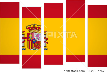 Flag of Spain. Flag with a design featuring vertical panels in a modular perspective Flag of Spain. Flag with a design featuring vertical panels in a modular perspective 135982767