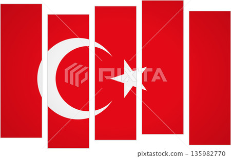 Flag of Turkey. Flag with a design featuring vertical panels in a modular perspective Flag of Turkey. Flag with a design featuring vertical panels in a modular perspective 135982770