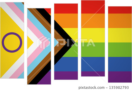 Flag of the Intersex Inclusive. LGBTQ. A design featuring vertical panels in a modular perspective Flag of the Intersex Inclusive. LGBTQ. A design featuring vertical panels in a modular perspective 135982793