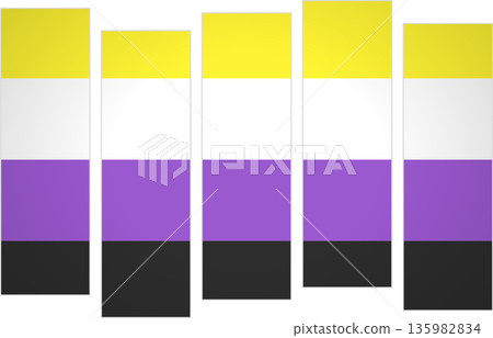 Flag of the Non Binary. LGBTQ. Flag with a design featuring vertical panels in a modular perspective Flag of the Non Binary. LGBTQ. Flag with a design featuring vertical panels in a modular perspective 135982834