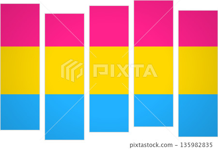Flag of the pansexual. LGBTQ. Flag with a design featuring vertical panels in a modular perspective Flag of the pansexual. LGBTQ. Flag with a design featuring vertical panels in a modular perspective 135982835