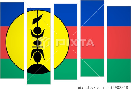 Flag of New Caledonia. Flag with a design featuring vertical panels in a modular perspective 135982848