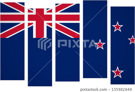 Flag of New Zealand. Flag with a design featuring vertical panels in a modular perspective 135982849