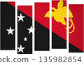 Flag of Papua New Guinea. Flag with a design featuring vertical panels in a modular perspective 135982854