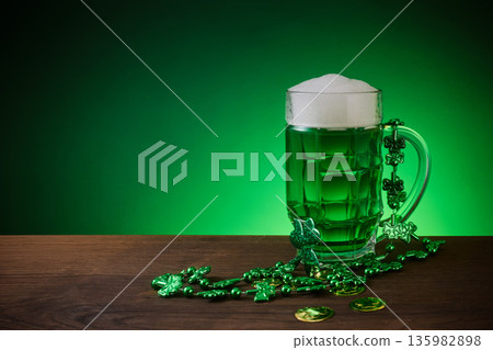 Green beer mug celebrating st. Patrick's day holiday Green beer mug celebrating st. Patrick's day holiday 135982898