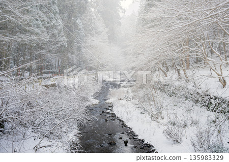 京都貴船川雪景 135983329