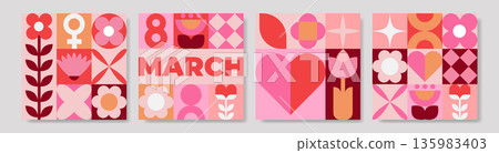 International Womens Day Geometric Greeting Cards Set International Womens Day Geometric Greeting Cards Set 135983403