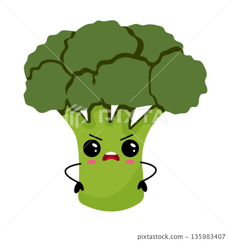 Angry Kawaii Broccoli Vegetable Character Illustration 135983407