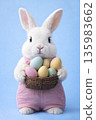 a white rabbit holding pastel eggs, generative AI 135983662