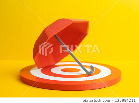 Umbrella on a round target. Insurance coverage. Risk protection concept, financial safety and loss prevention. Strategic shielding from uncertainty, damage control in insurance solutions Umbrella on a round target. Insurance coverage. Risk protection concept, financial safety and loss prevention. Strategic shielding from uncertainty, damage control in insurance solutions 135984211