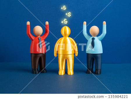 Business competitors compete for the attention of a major client or investor. Attracting investment and selling services. High stakes rivalry, persuasion strategies and premium client competition 135984221