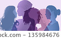 Communication group of multicultural women silhouettes in profile diversity inclusion and social unity 135984676