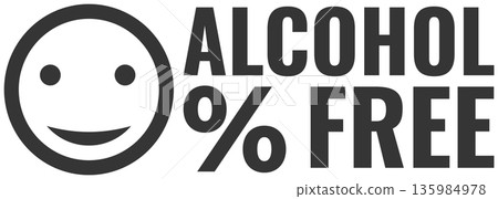 Enjoy a clean design with a smiling face icon and bold alcohol percent free text displayed clearly Enjoy a clean design with a smiling face icon and bold alcohol percent free text displayed clearly 135984978