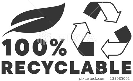 Leaf icon with recycling arrows promotes eco-friendly message about recyclable materials Leaf icon with recycling arrows promotes eco-friendly message about recyclable materials 135985001