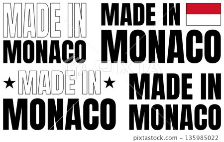 Icons set featuring Made in Monaco design with bold font styles and different graphics Icons set featuring Made in Monaco design with bold font styles and different graphics 135985022