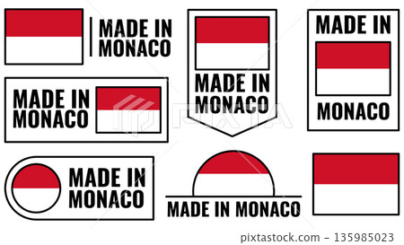 Different icons display the made in Monaco emblem with red and white colors 135985023