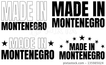 Icons set of Made in Montenegro text displayed in bold font from a design collection Icons set of Made in Montenegro text displayed in bold font from a design collection 135985024