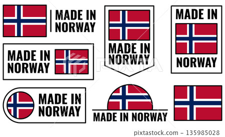 Norway product emblem icons set showing different designs made in Norway Norway product emblem icons set showing different designs made in Norway 135985028