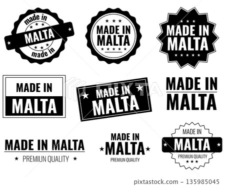 Set of Malta product emblems with Made in Malta labels for branding and marketing Set of Malta product emblems with Made in Malta labels for branding and marketing 135985045