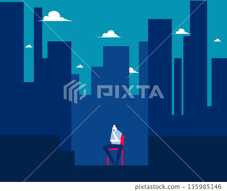Investment. A man is sitting in a contemplative position in an urban environment. Investment. A man is sitting in a contemplative position in an urban environment. 135985146
