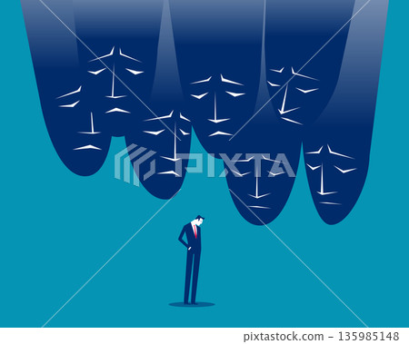 Mask. A suffering businessman huddles among masks Mask. A suffering businessman huddles among masks 135985148
