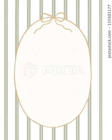 Watercolour green striped background with oval empty space decorated with coquette bow, for cards and invitations. Cottagecore 135985177