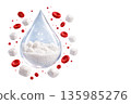 Blood Sugar Concept with Transparent Liquid Drop, Sugar Cubes and Red Blood Cells on White Background, Generative AI 135985276