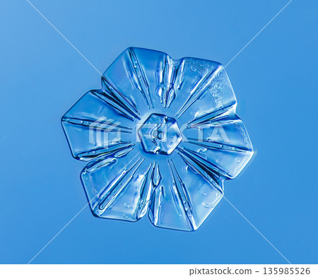 Natural snowflake crystal in blue background Natural snowflake crystal in blue background 135985526