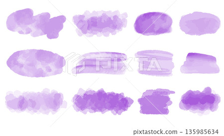 Purple abstract watercolor stains set 135985634