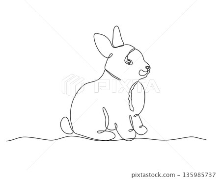 One line Easter rabbit. Continuous drawing farm animal. Continuous linear sketch. Doodle illustration One line Easter rabbit. Continuous drawing farm animal. Continuous linear sketch. Doodle illustration 135985737