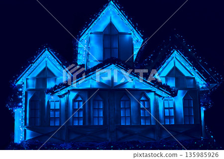 Mystic night shining house of blue light Mystic night shining house of blue light 135985926