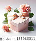 Pink rose and heart-shaped gift box background material 135986011