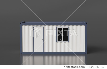 Portable Modular Container Office Mock up with Door and Window. 3D Rendering. 135986132